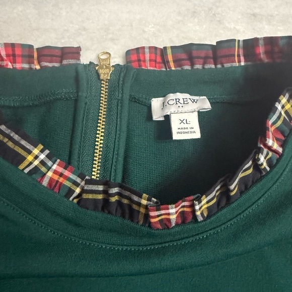 J. Crew Forest Green Top with Plaid Trim - Picture 4 of 4